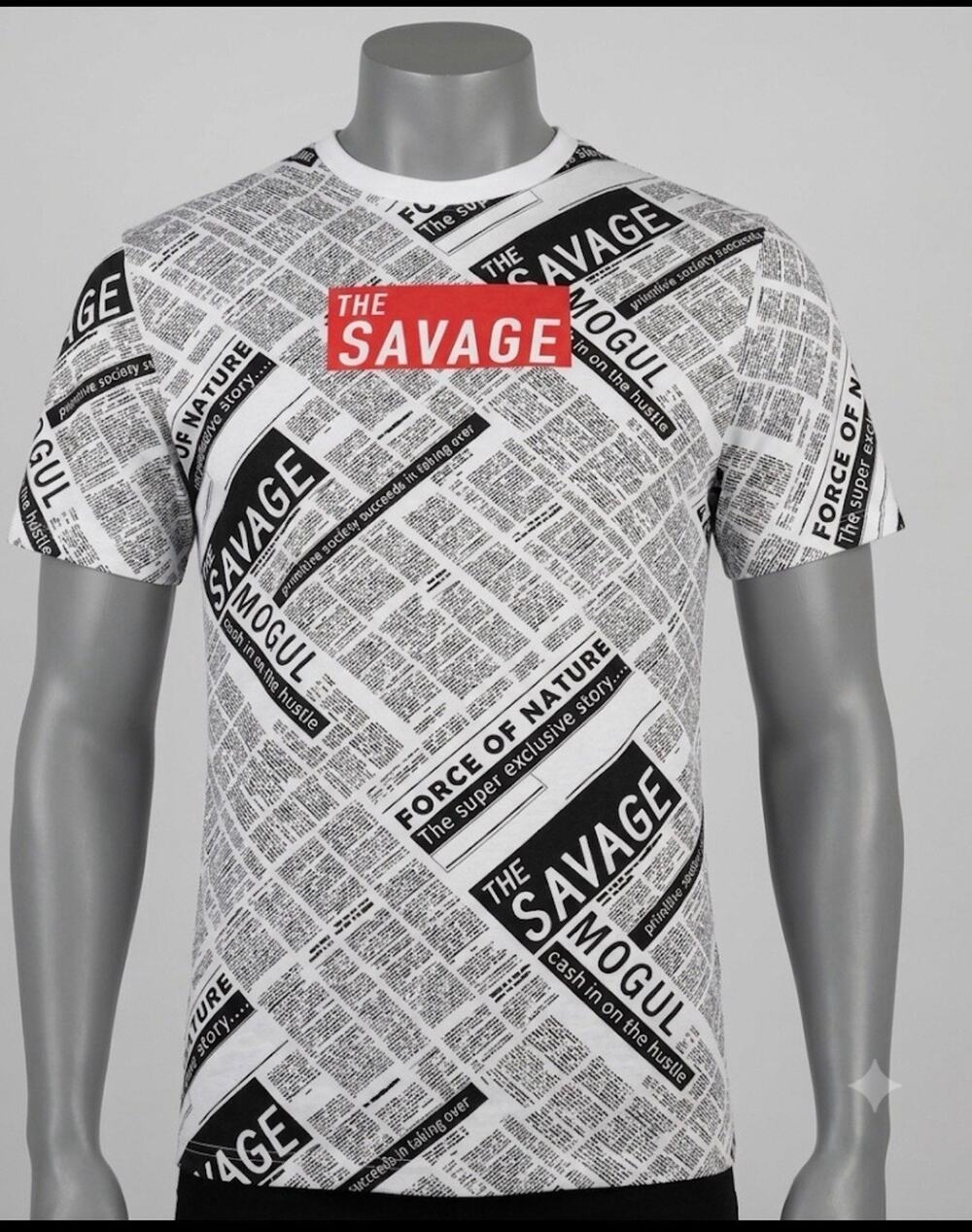Hustle Apparel The Savage Graphic T-Shirt XL 18/20 White Black Newspaper Print